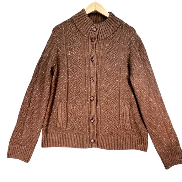 Duluth Trading Co. Wool Blend Textured Button Cardigan‎ Sweater Brown Medium - Picture 1 of 7